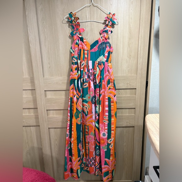 FARM Rio Dresses & Skirts - FARM Rio Vibrant Floral Dress with Pink and Green